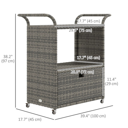 PE Wicker Serving Cart, 2-Tier Shelf, Outdoor Wheeled Rattan Cart, Grey Patio Dinning Tables at Gallery Canada