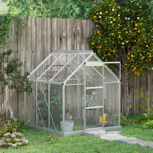 6' x 6' Walk-In Greenhouse, Polycarbonate, Sliding Door, Window, Silver