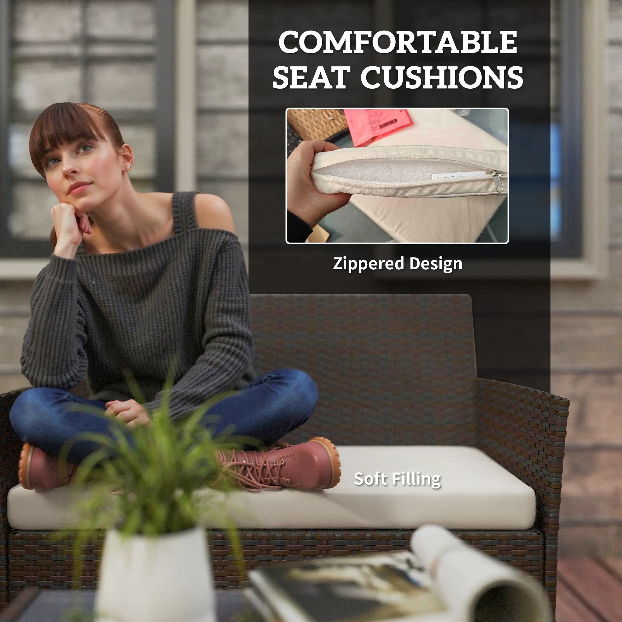 4-Piece Wicker Patio Furniture Set, Loveseat Chairs, Glass Table, Beige Patio Furniture Sets at Gallery Canada