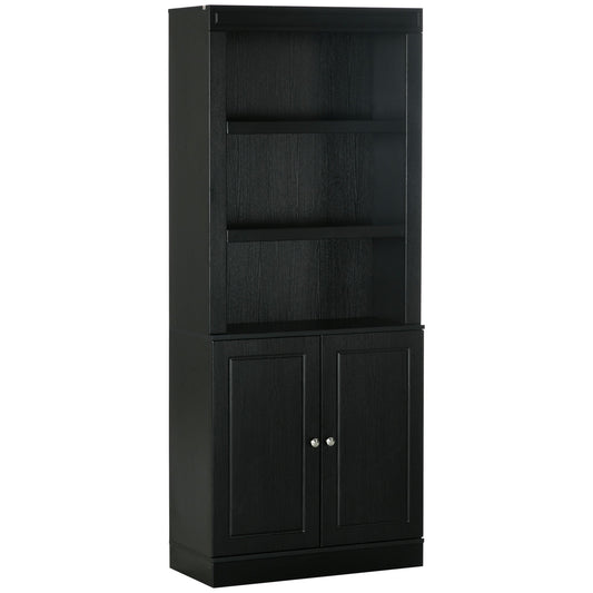 72" Kitchen Buffet with Hutch, Freestanding Cupboard, Pantry with 6-Tier Shelving, 2 Doors Cabinet with Adjustable Shelves, Black, Wood Grain at Gallery Canada
