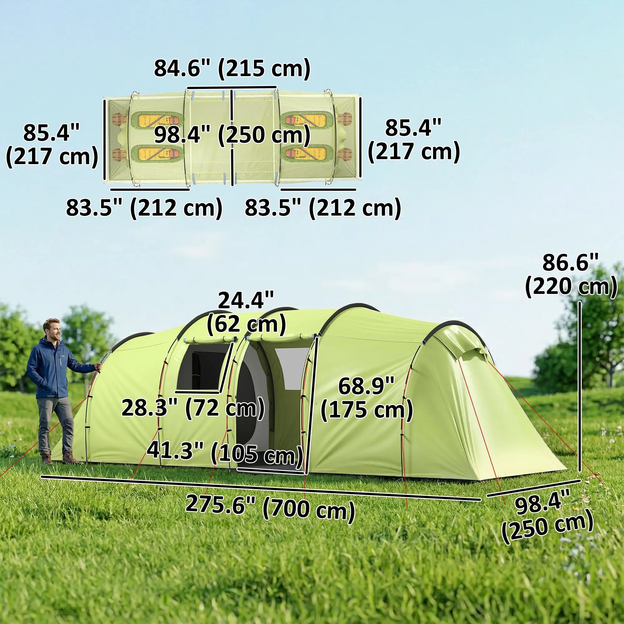 6 Person Camping Tent With Porch, 2 Bedroom Living Room, Light Green Camping Tents at Gallery Canada