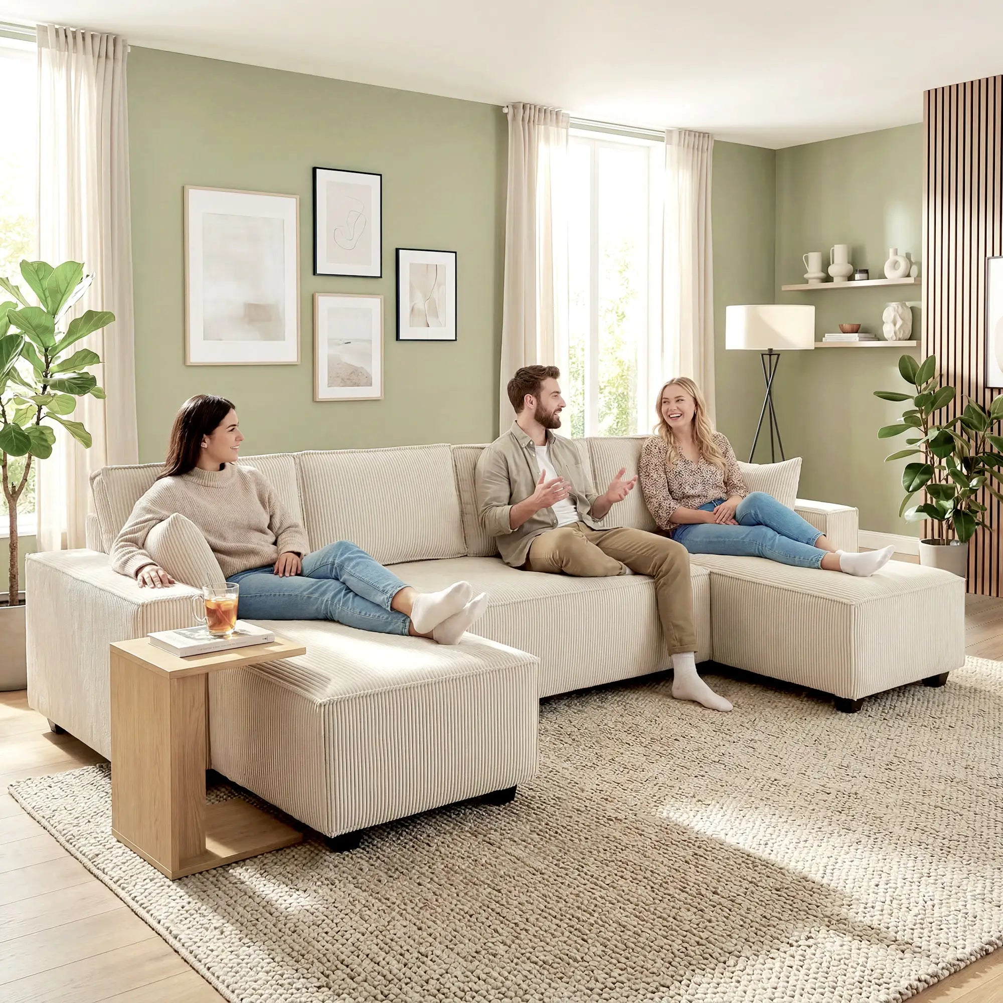 Modular U Shaped Sectional Sofa, Double Chaises, Spring Cushions, Beige L Shaped Couchs at Gallery Canada