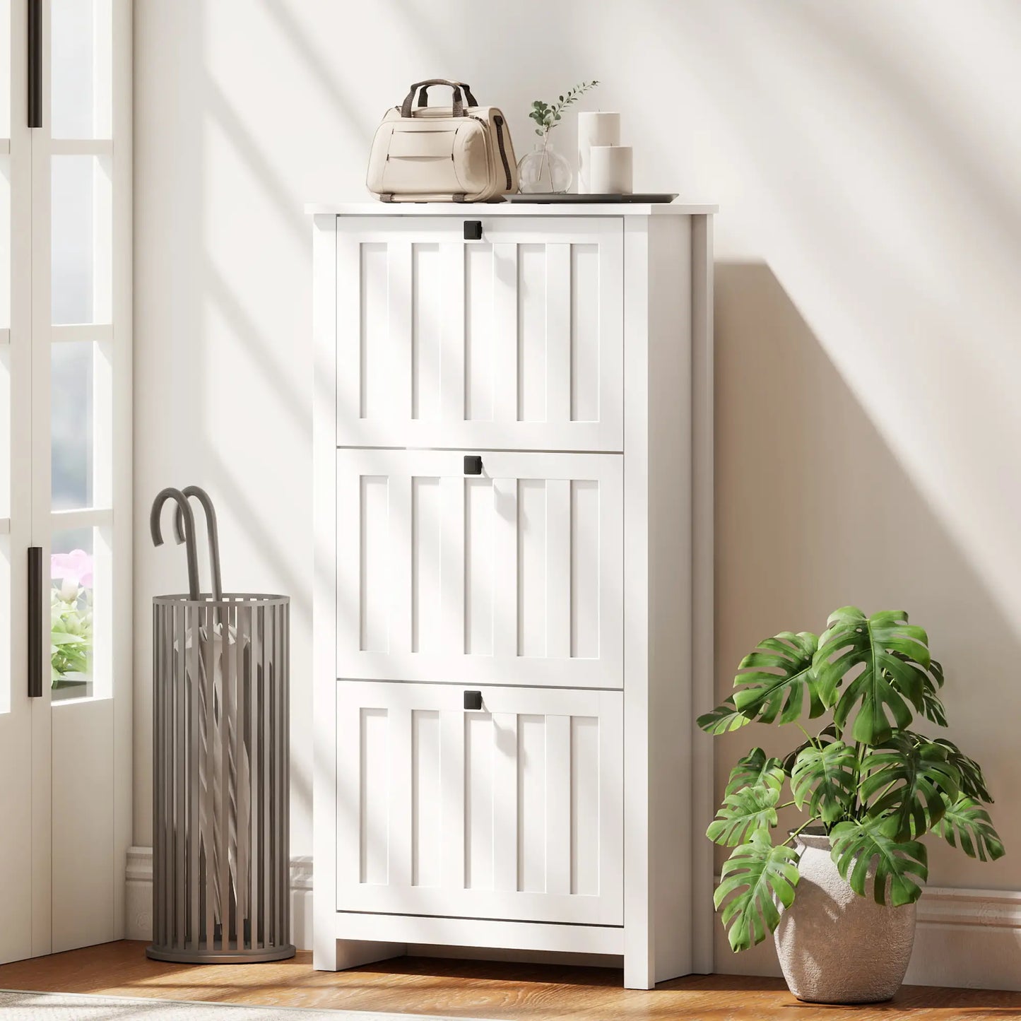 Slim Shoe Cabinet, 3 Flip Drawers, Adjustable Shelves, Holds 12 Pairs, White Shoe Storage Cabinets & Racks at Gallery Canada