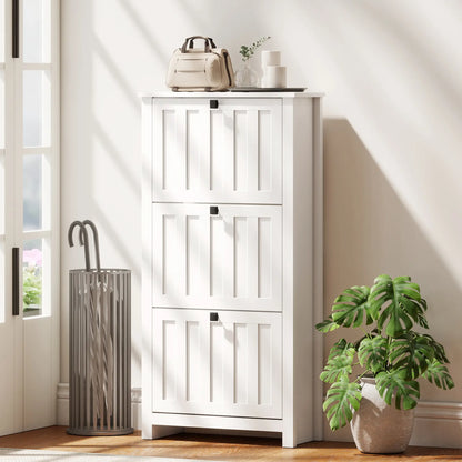 Slim Shoe Cabinet, 3 Flip Drawers, Adjustable Shelves, Holds 12 Pairs, White Shoe Storage Cabinets & Racks at Gallery Canada
