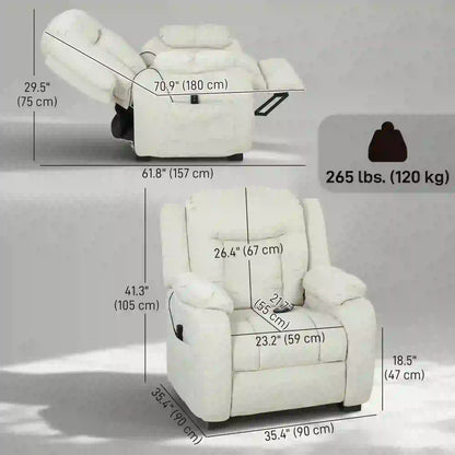 Massage Recliner Chair, Quiet Brushless Motor, Pet-Friendly Fabric, 2 Memory Positions, Cream White Single Sofas at Gallery Canada