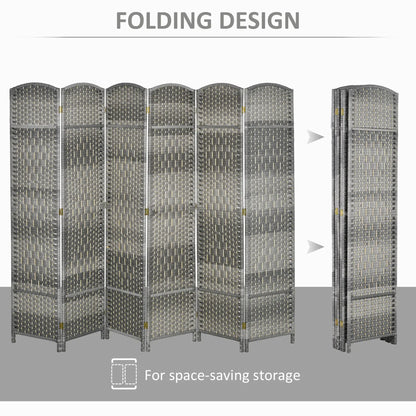 6 Ft Folding Room Divider, 6 Panel Privacy Screen, Hand-Woven, Mixed, Grey Room Dividers at Gallery Canada