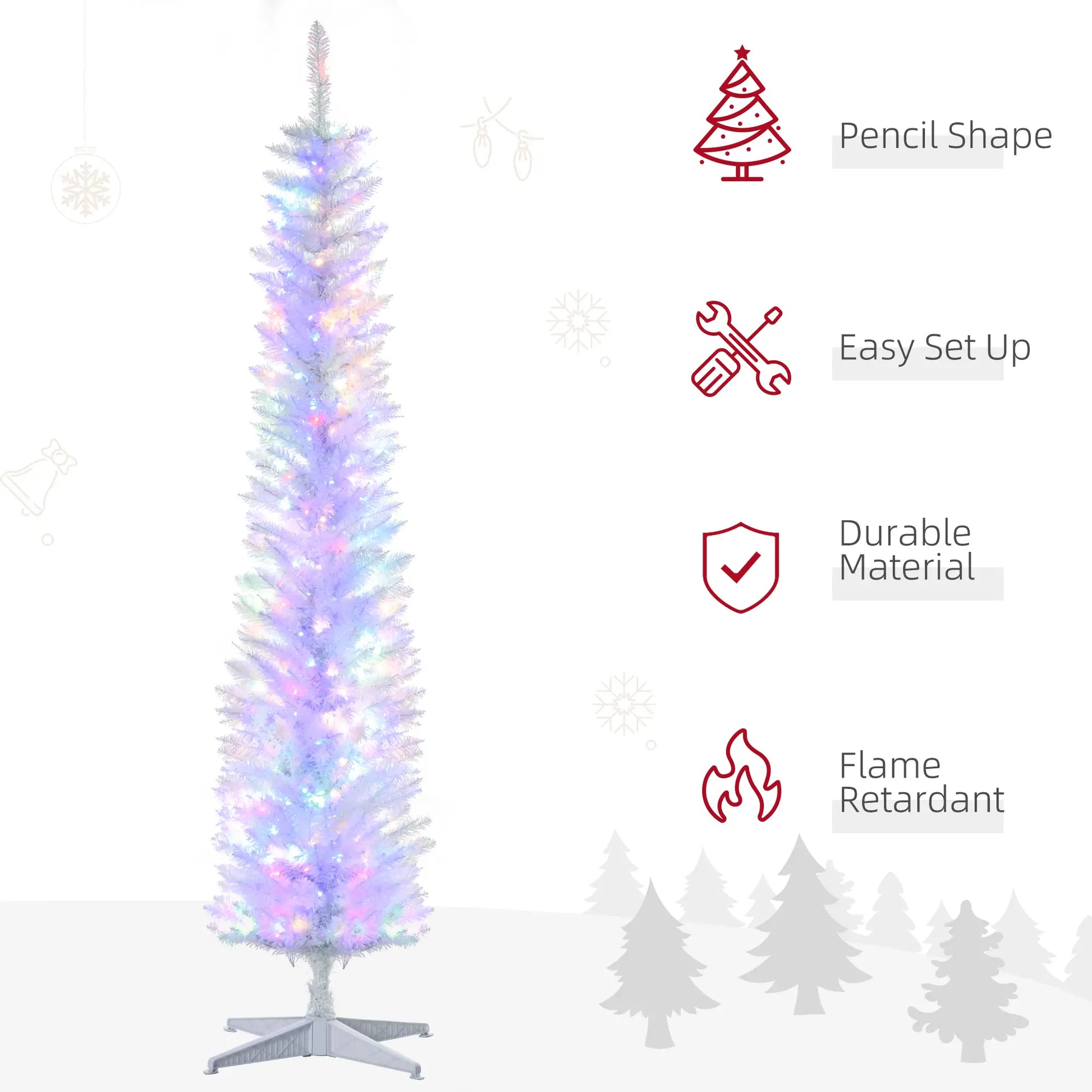 7' Pencil Artificial Christmas Tree, Colourful LED Lights, White Pencil Christmas Trees at Gallery Canada