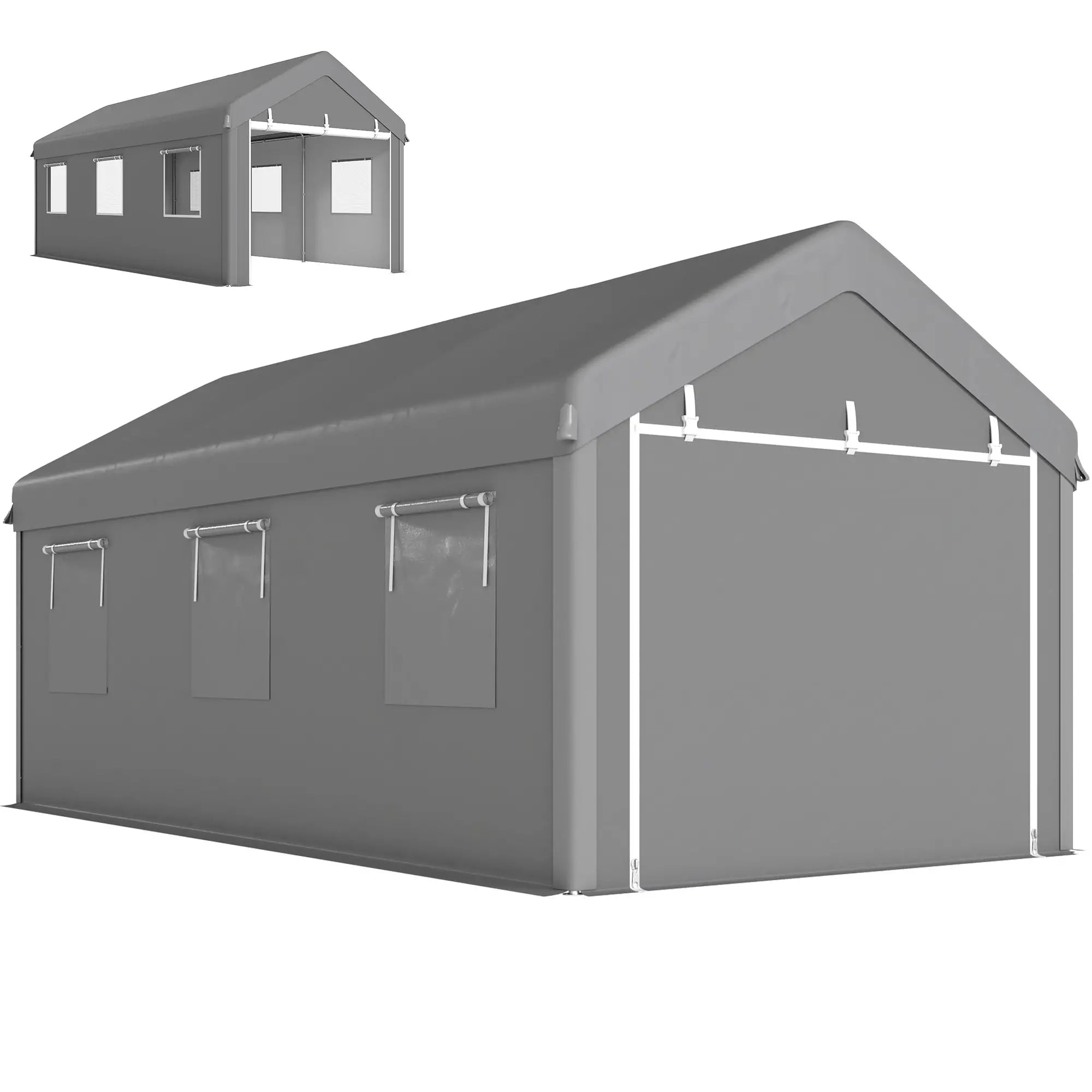 10' x 20' Heavy Duty Carport, Portable Garage, 6 Mesh Windows, 2 Doors, Grey Car Shelters Light Grey at Gallery Canada