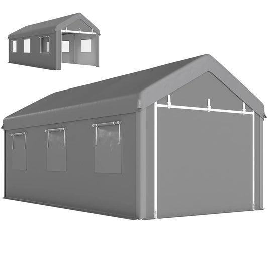 10' x 20' Heavy Duty Carport, Portable Garage, 6 Mesh Windows, 2 Doors, Grey