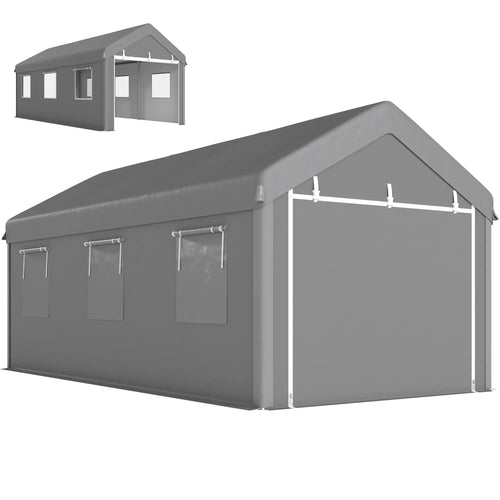 10' x 20' Heavy Duty Carport, Portable Garage, 6 Mesh Windows, 2 Doors, Grey