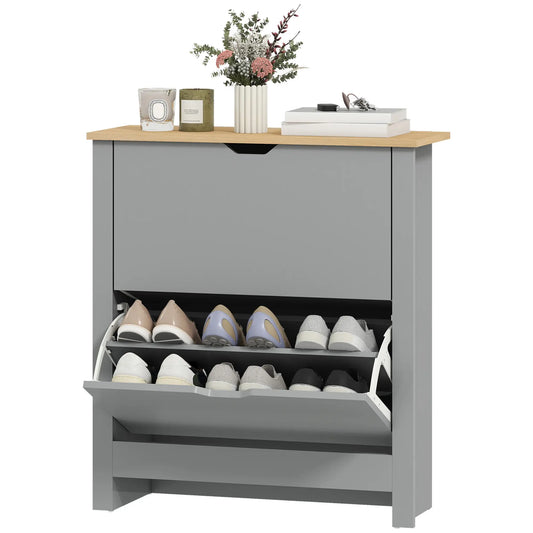 Shoe Storage Cabinet, 2 Flip Drawers, Adjustable Shelves, Light Grey Shoe Storage Cabinets & Racks Light Grey, Natural Wood at Gallery Canada