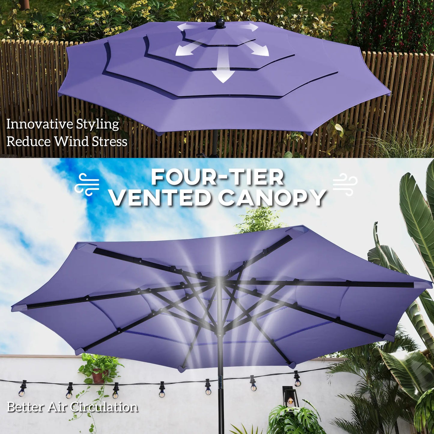 10.7FT Patio Umbrella, 8 Ribs, Crank, Push Button Tilt, Purple Sun Umbrellas at Gallery Canada