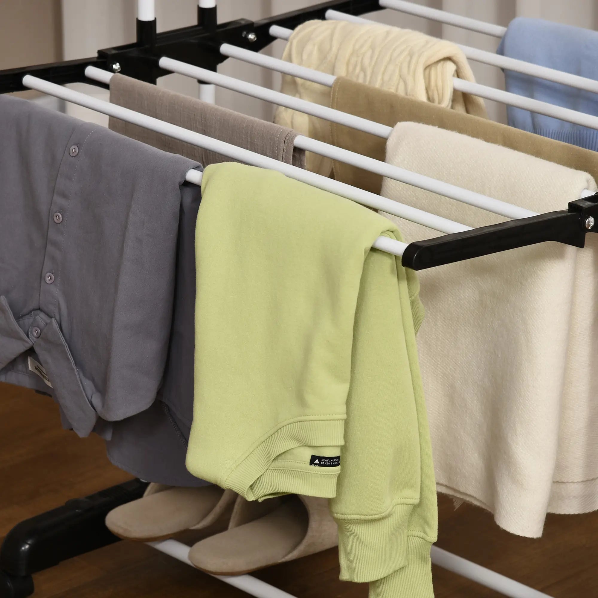 Foldable 4-Tier Steel Clothes Drying Rack, 2 Side Wings, 4 Castors, Black Bath Accessories at Gallery Canada