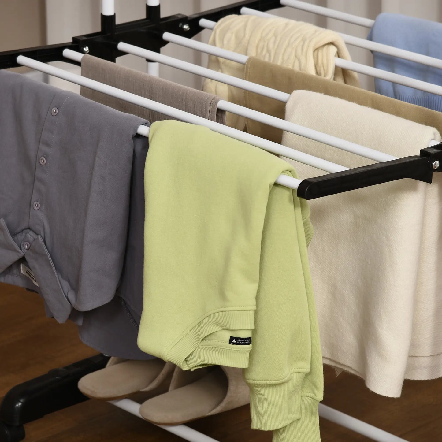 Foldable 4-Tier Steel Clothes Drying Rack, 2 Side Wings, 4 Castors, Black Bath Accessories at Gallery Canada