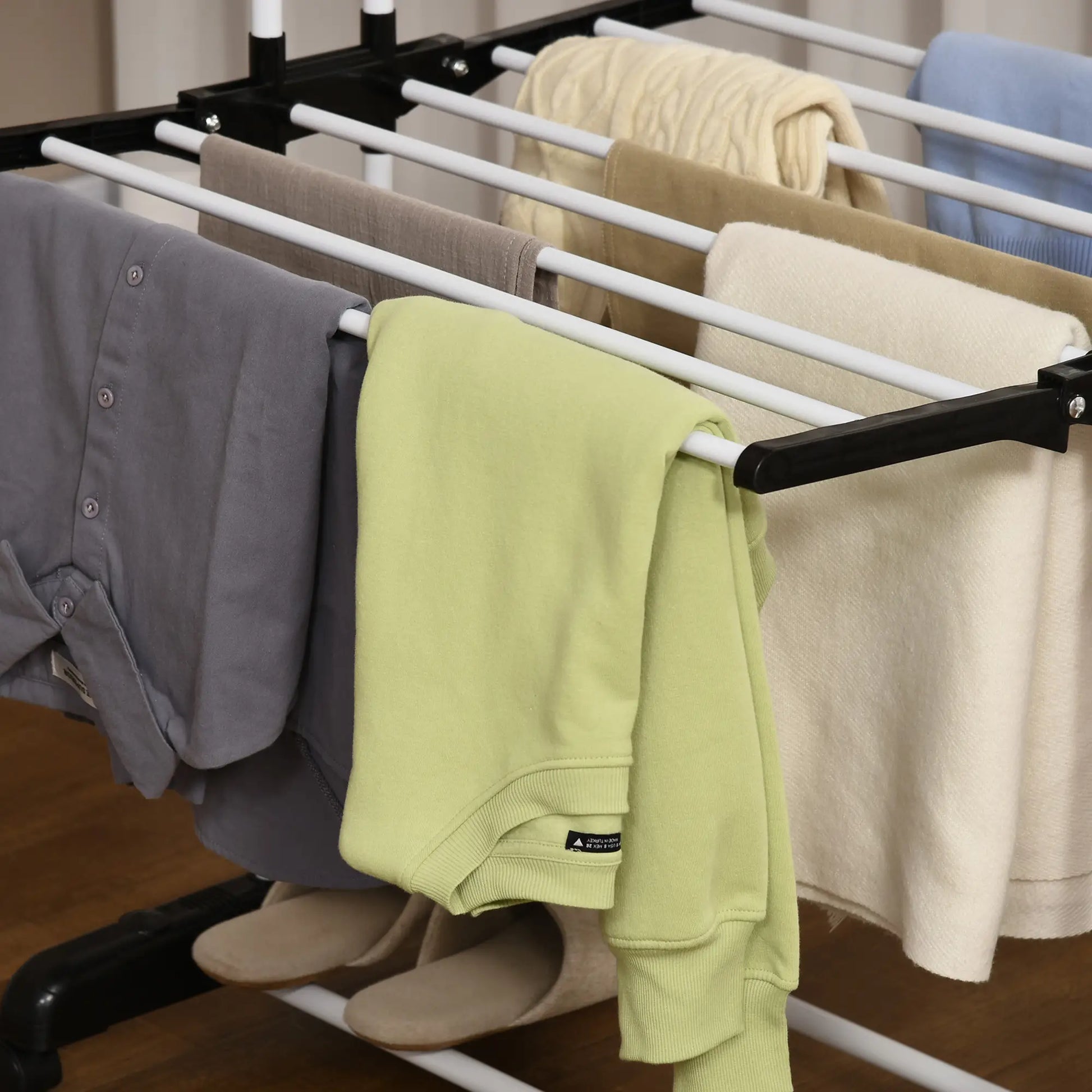 Foldable 4-Tier Steel Clothes Drying Rack, 2 Side Wings, 4 Castors, Black Bath Accessories at Gallery Canada