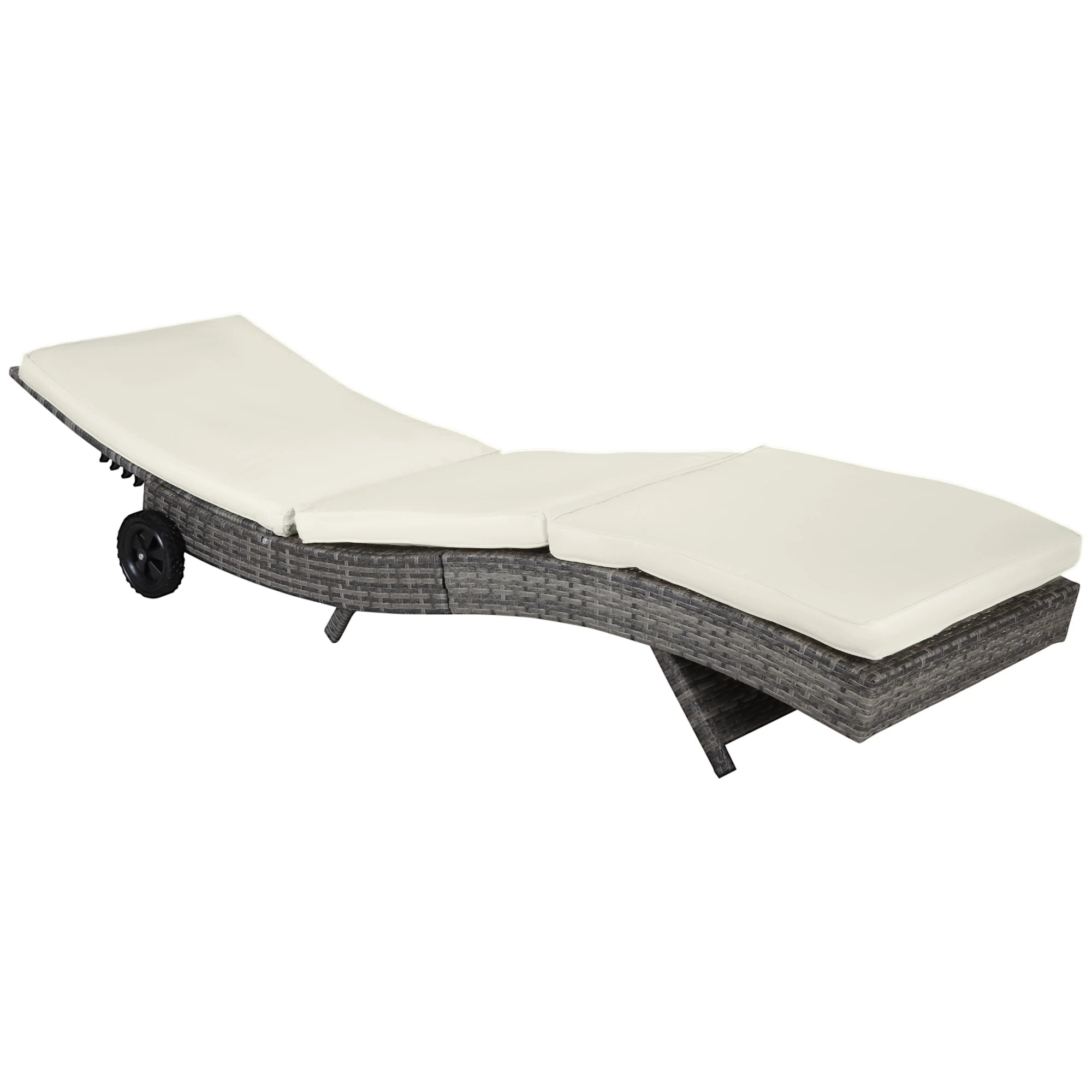 Adjustable Wicker Chaise Lounge with Cushion, Wheels, Cream White Chaise Loungers Cream at Gallery Canada