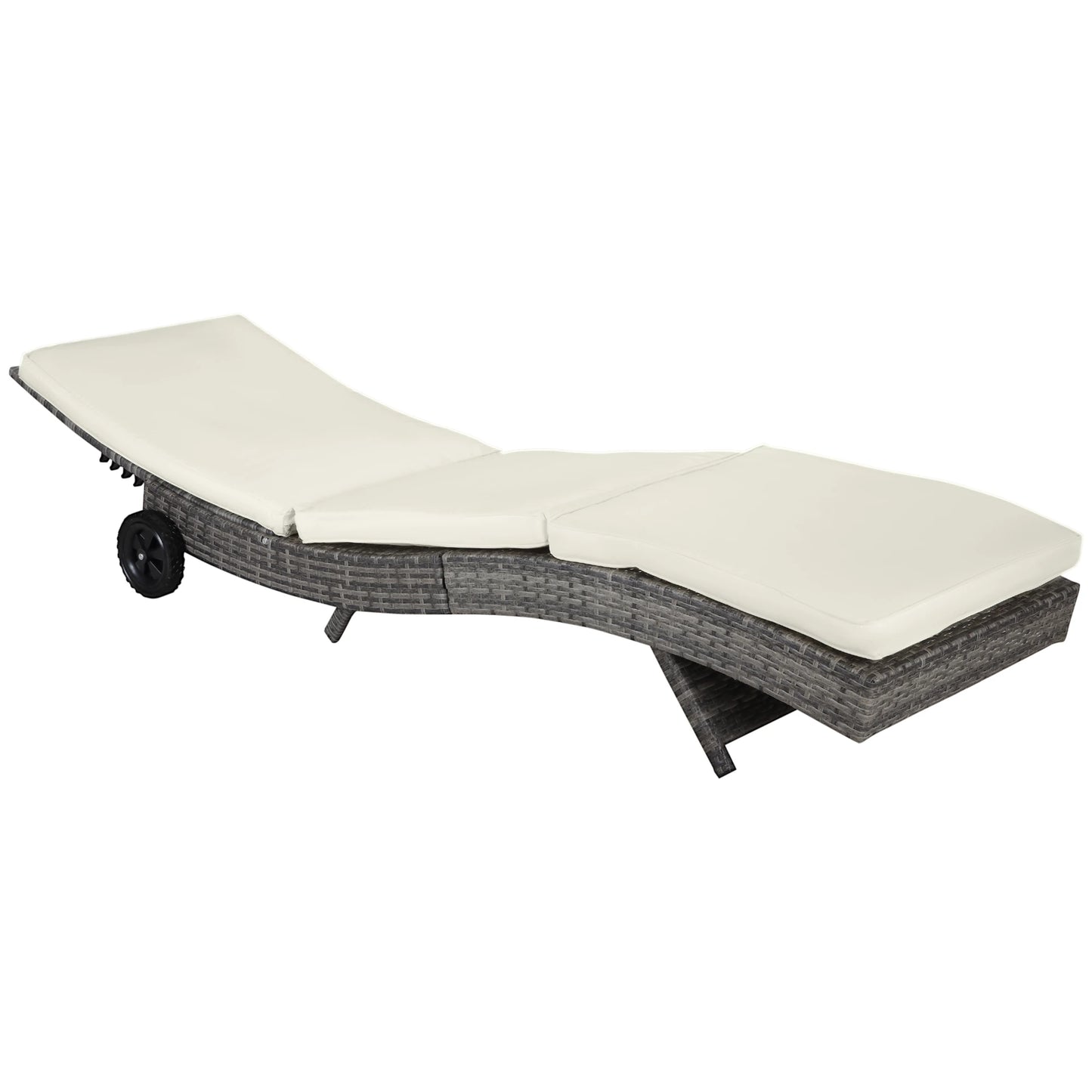 Adjustable Wicker Chaise Lounge with Cushion, Wheels, Cream White Chaise Loungers Cream at Gallery Canada