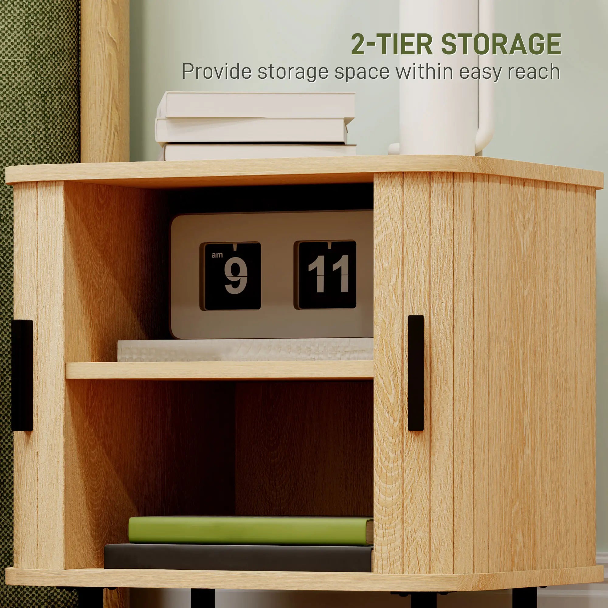 Nightstand Set of 2, Side Table with Shutter Doors, Steel Frame, Oak Bedside Tables at Gallery Canada