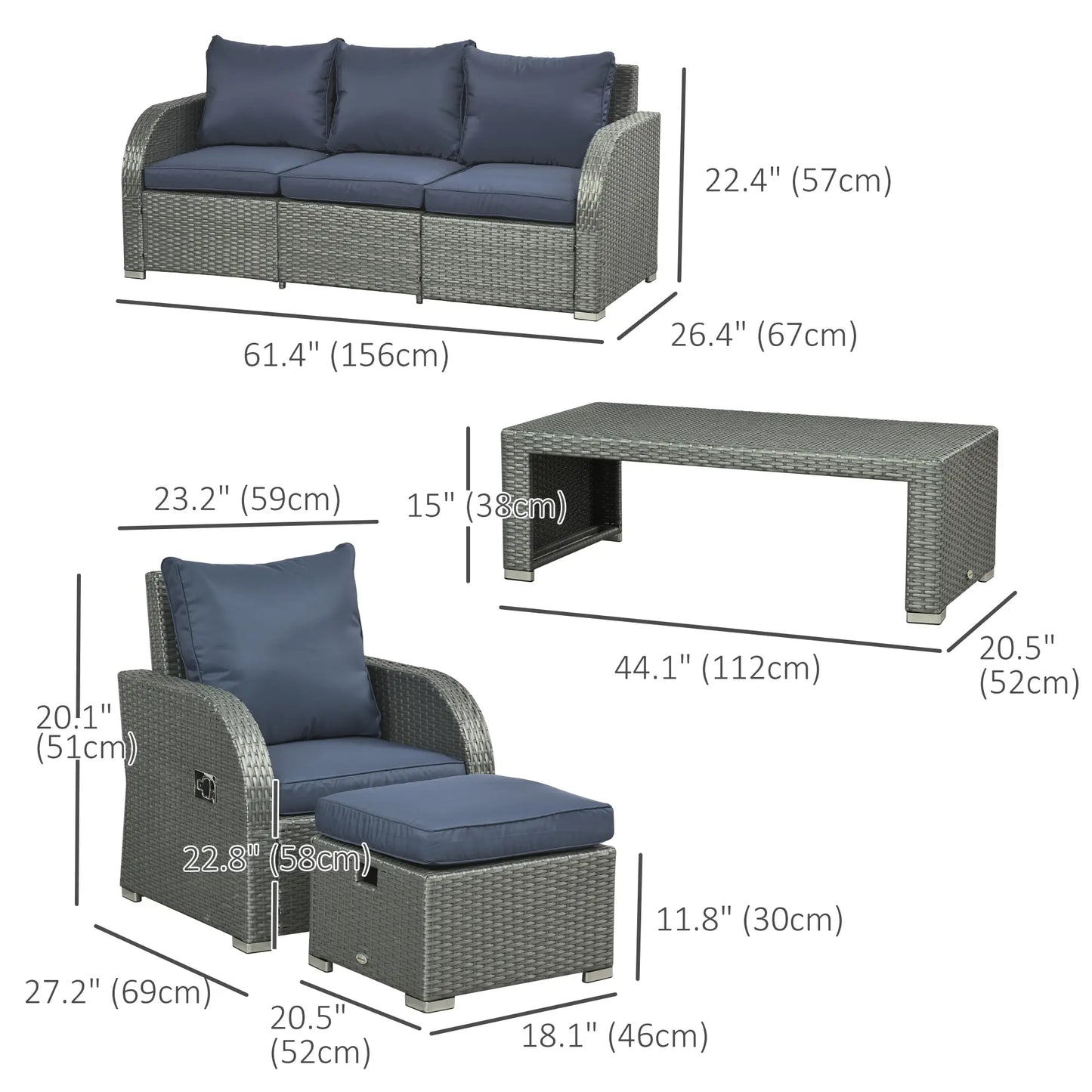 6-Piece PE Wicker Patio Sectional Set, with Cushions, Dark Blue Patio Furniture Sets at Gallery Canada