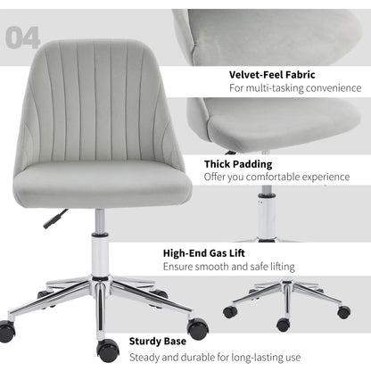 Vanity Chair for Makeup, Velvet Comfy Office Chair with Adjustable Height, Swivel Wheels for Bedroom, Living Room, Grey Task Chairs at Gallery Canada