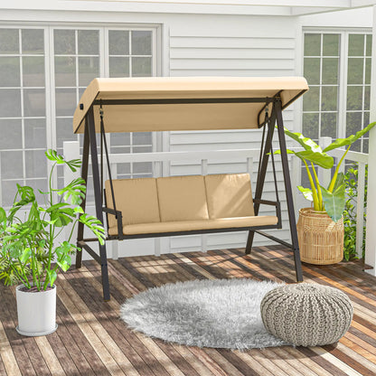 3 Seater Patio Swing Chair, Adjustable Canopy, Removable Cushions, Beige Patio Swings with Stand at Gallery Canada