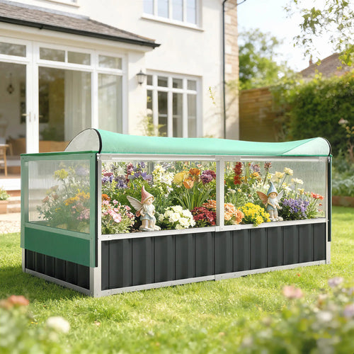 Steel Raised Garden Bed, 5.7 x 3 x 2.3ft, With Cover And Gloves, Dark Grey