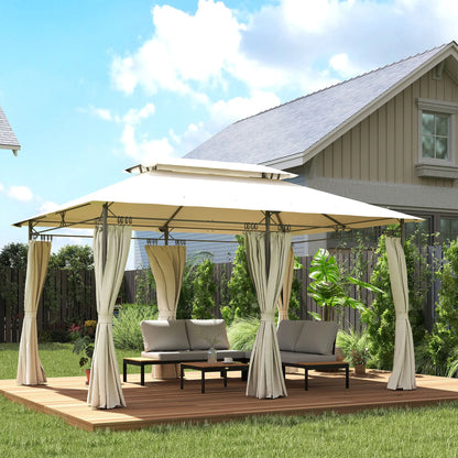 10' x 13' Double Roof Patio Gazebo, Outdoor with Curtains, Cream White Gazebos at Gallery Canada