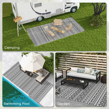 Reversible Outdoor Rug, Waterproof, 9' x 18', Boho, Grey Cream White Outdoor Reversible Rugs at Gallery Canada