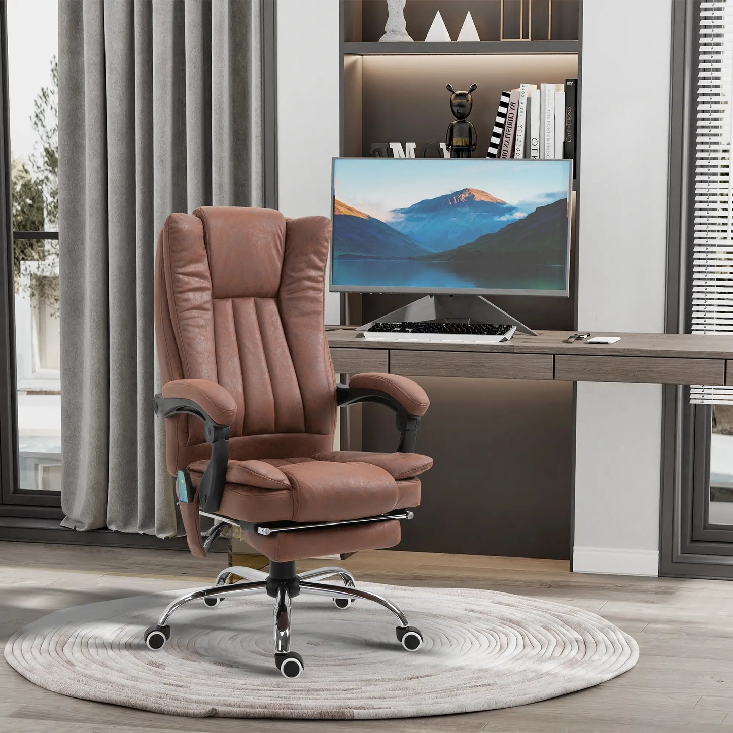 Office Chair, Vibration Massage Recliner, Retractable Footrest, Brown Massage Chairs at Gallery Canada