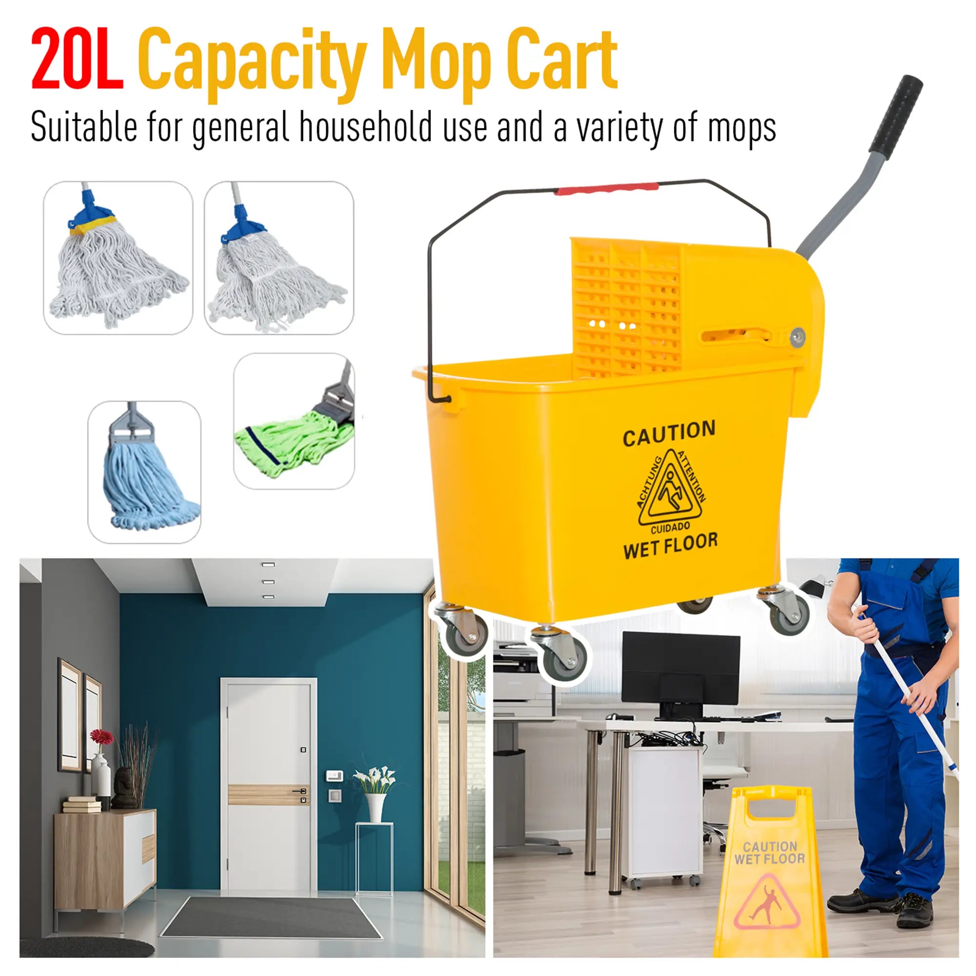 Compact Mop Bucket with Wringer, 5 Gallon, Yellow Household Supplies at Gallery Canada