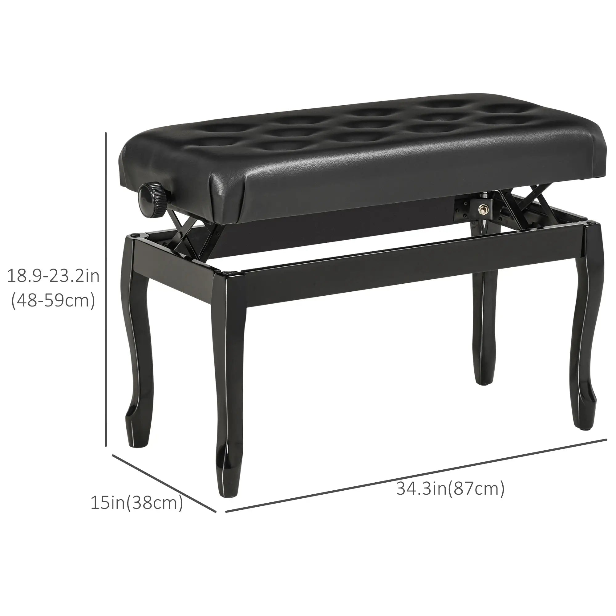 Adjustable Piano Bench, PU Leather, Button Tufted, Black Piano Benches at Gallery Canada