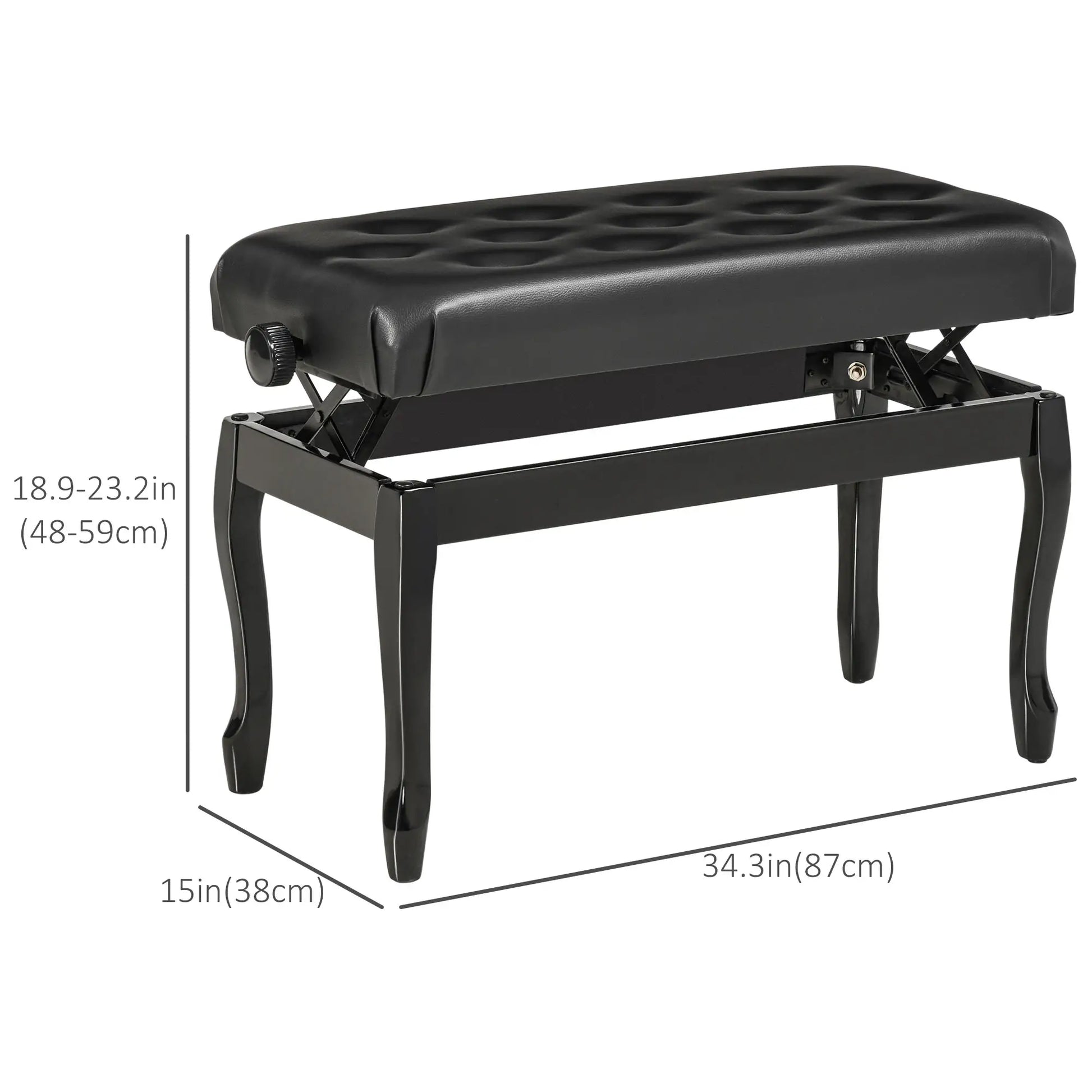 Adjustable Piano Bench, PU Leather, Button Tufted, Black Piano Benches at Gallery Canada