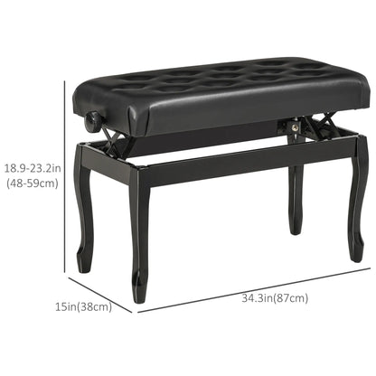 Adjustable Piano Bench, PU Leather, Button Tufted, Black Piano Benches at Gallery Canada