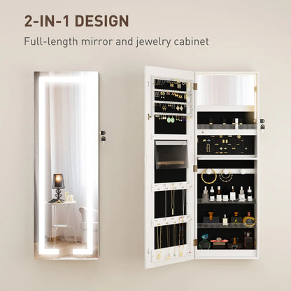 LED Lighted Jewelry Armoire with Mirror, Lockable Door, White Jewelry Armoire & Jewellery Mirror Cabinets at Gallery Canada