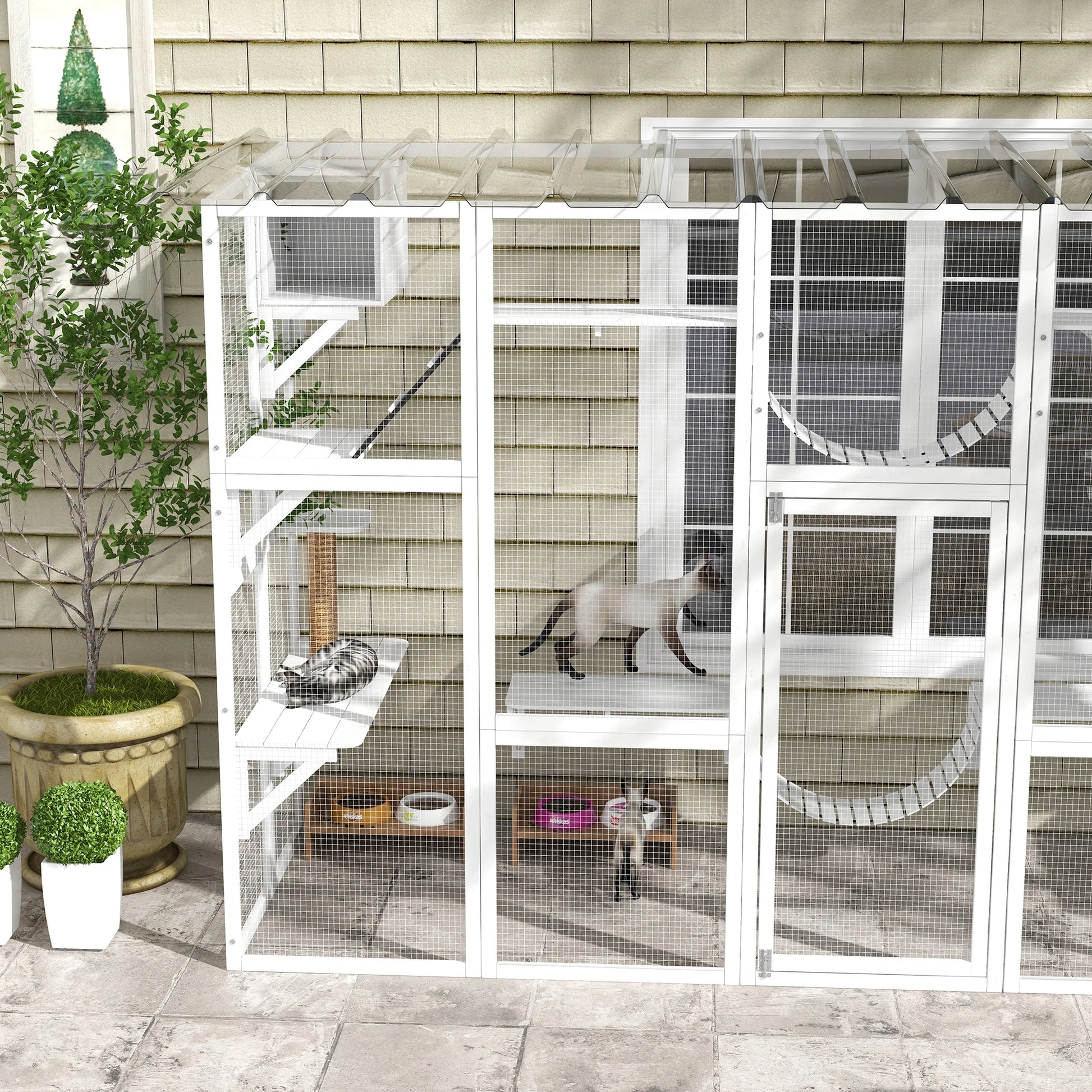 Large Outdoor Catio, Condos, Platforms, Doors, Ladders, Weather-Resistant Roof, White Outdoor Cat Enclosures at Gallery Canada