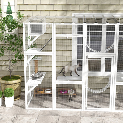 Large Outdoor Catio, Condos, Platforms, Doors, Ladders, Weather-Resistant Roof, White Outdoor Cat Enclosures at Gallery Canada