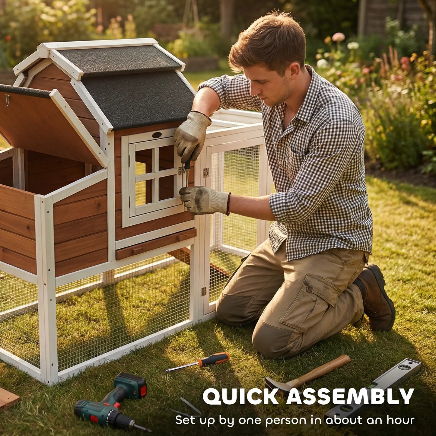 71" Chicken Coop For 3 Chickens, Wooden Hen House With Run, Removable Tray Chicken Coops at Gallery Canada