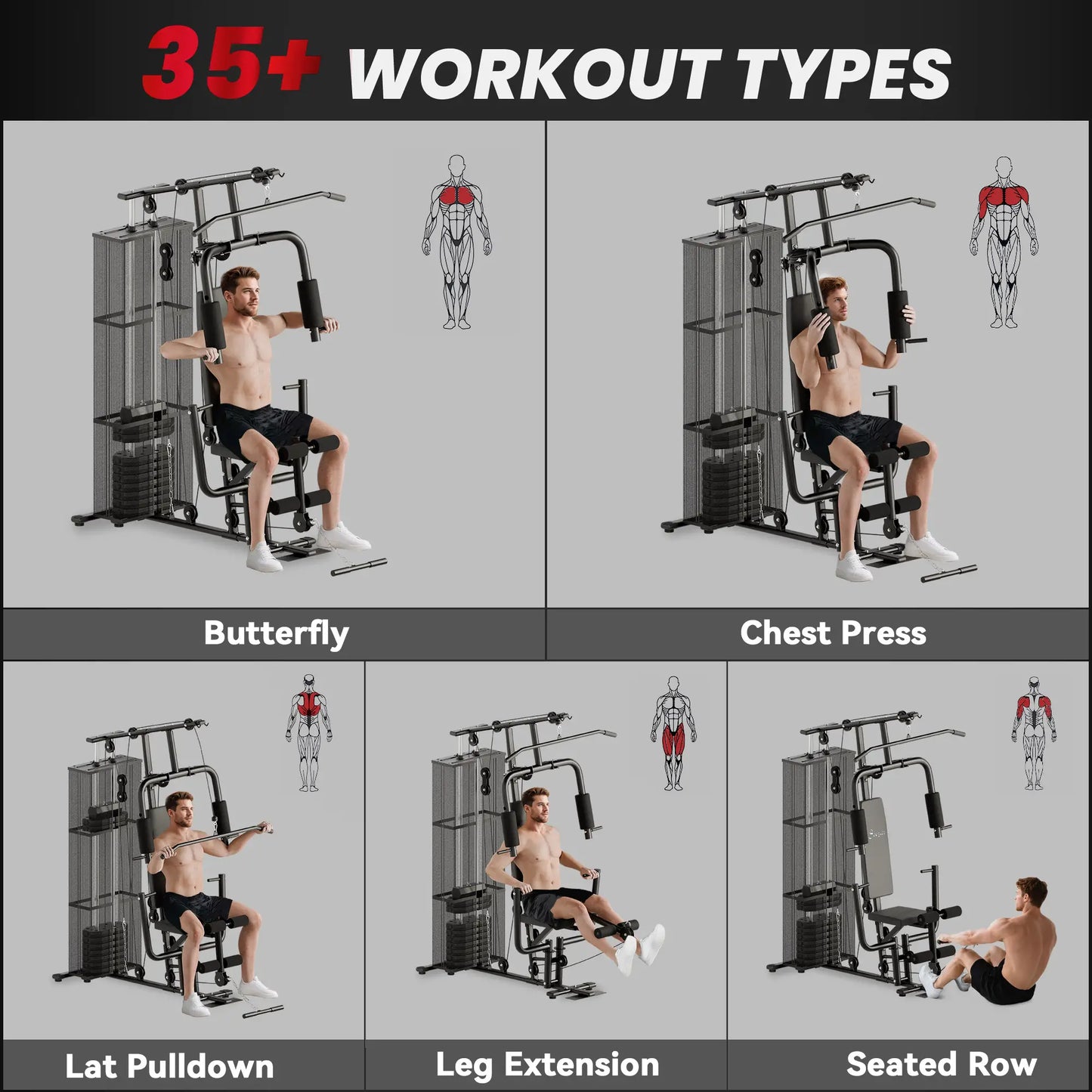 Multifunction Home Gym, 100Lbs Weight Stack, Lat Pulldown, Leg Extensions, Black Power Towers at Gallery Canada