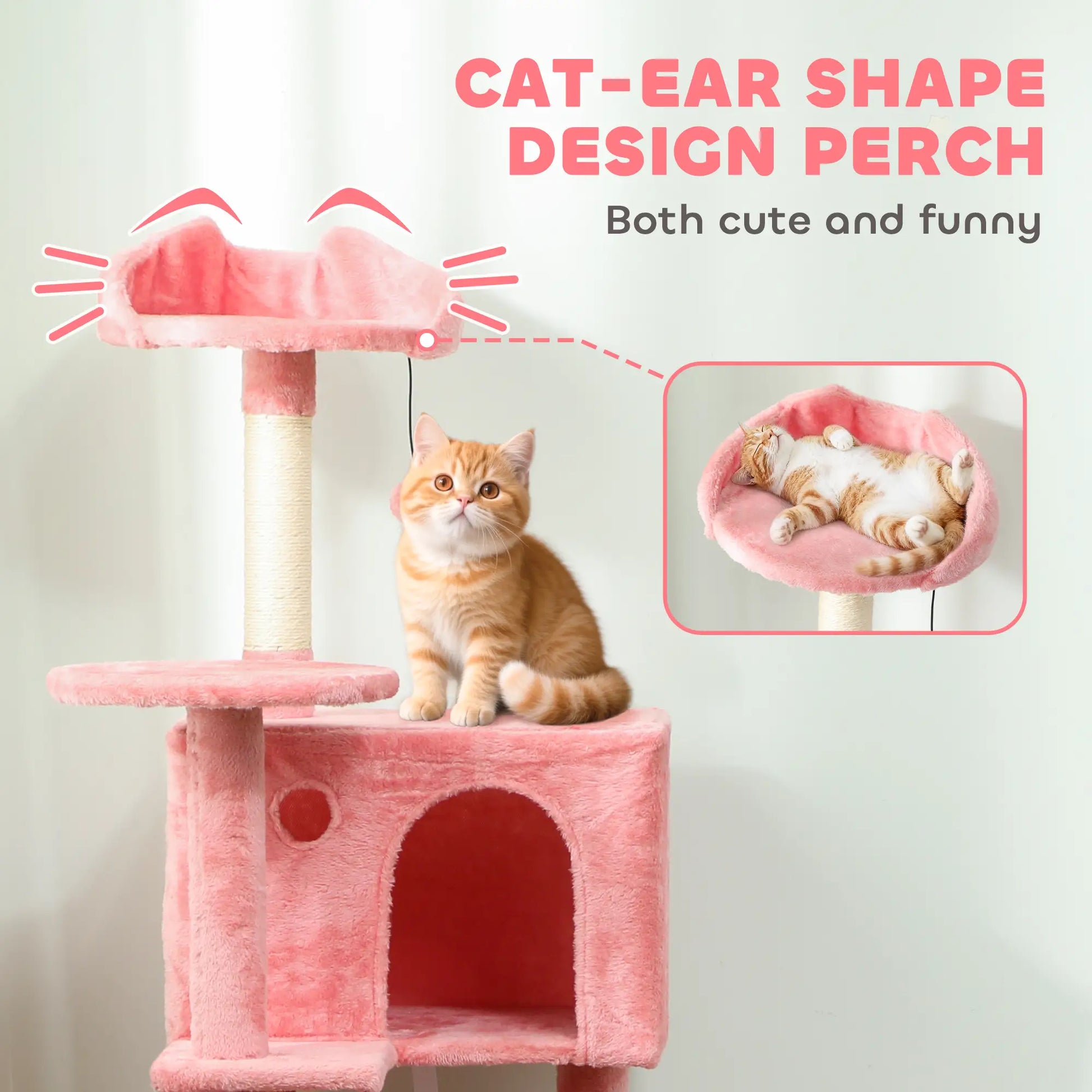 63 Inch Cat Tree with Sisal Posts, Condos, Perches, Hammock, Pink Cat Towers at Gallery Canada