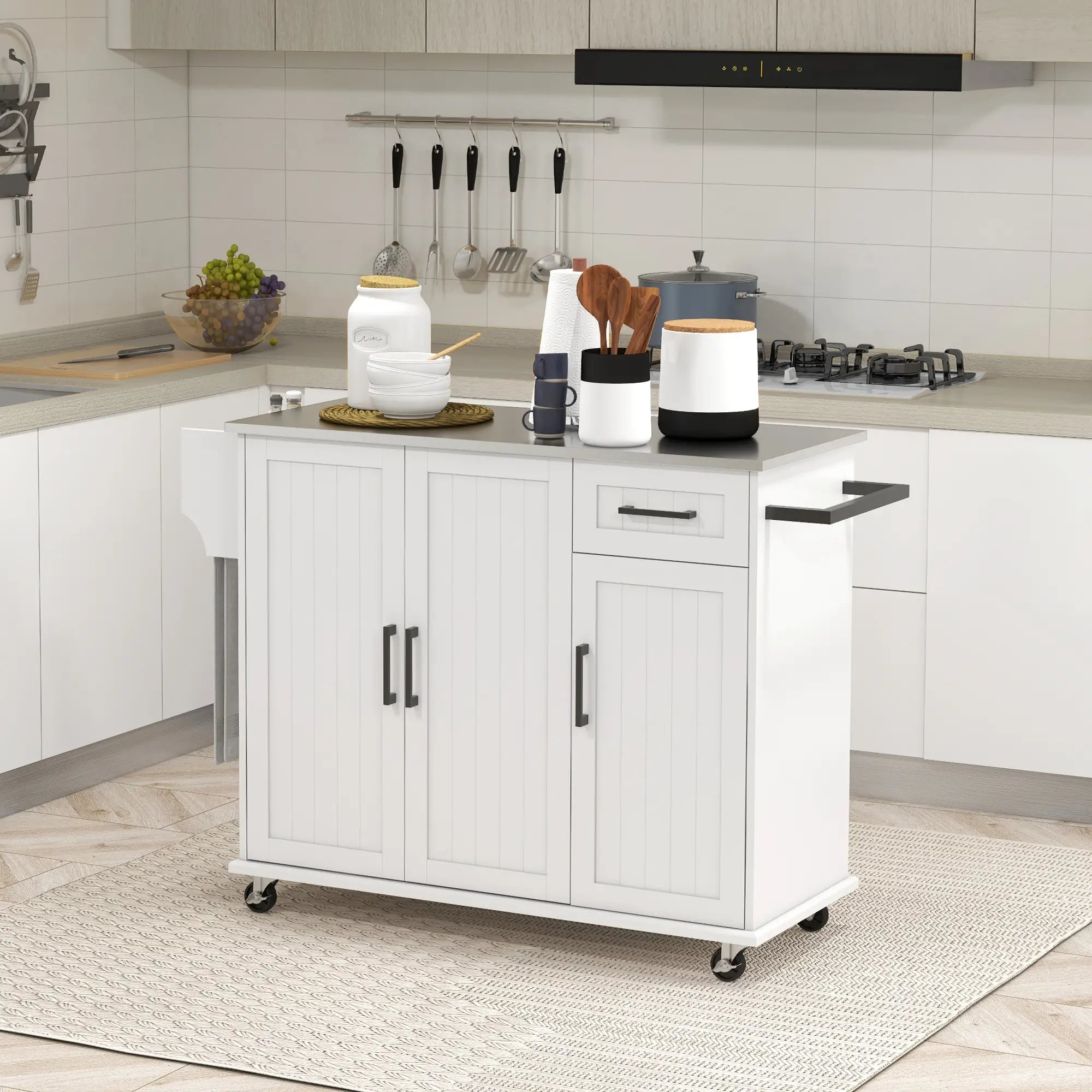 Kitchen Island with Storage, Drawer, 3 Cabinets, White Kitchen Islands & Kitchen Carts at Gallery Canada