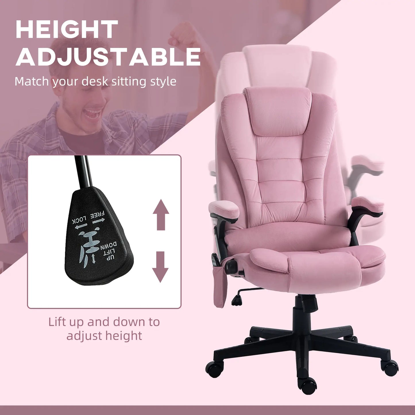 Reclining Massage Office Chair, High Back, Swivel Wheels, Pink Massage Chairs at Gallery Canada