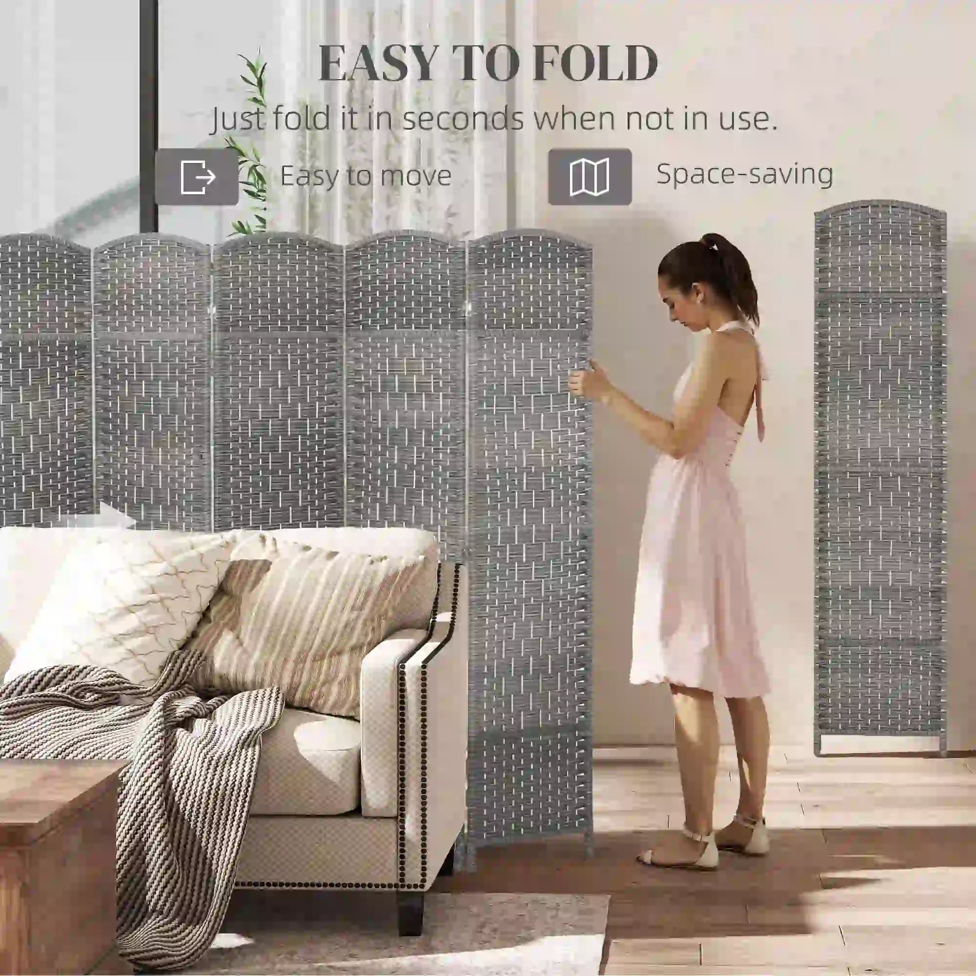 6 Ft Folding Room Divider, 8 Panel Portable Privacy Screen, Mixed Grey Room Dividers at Gallery Canada