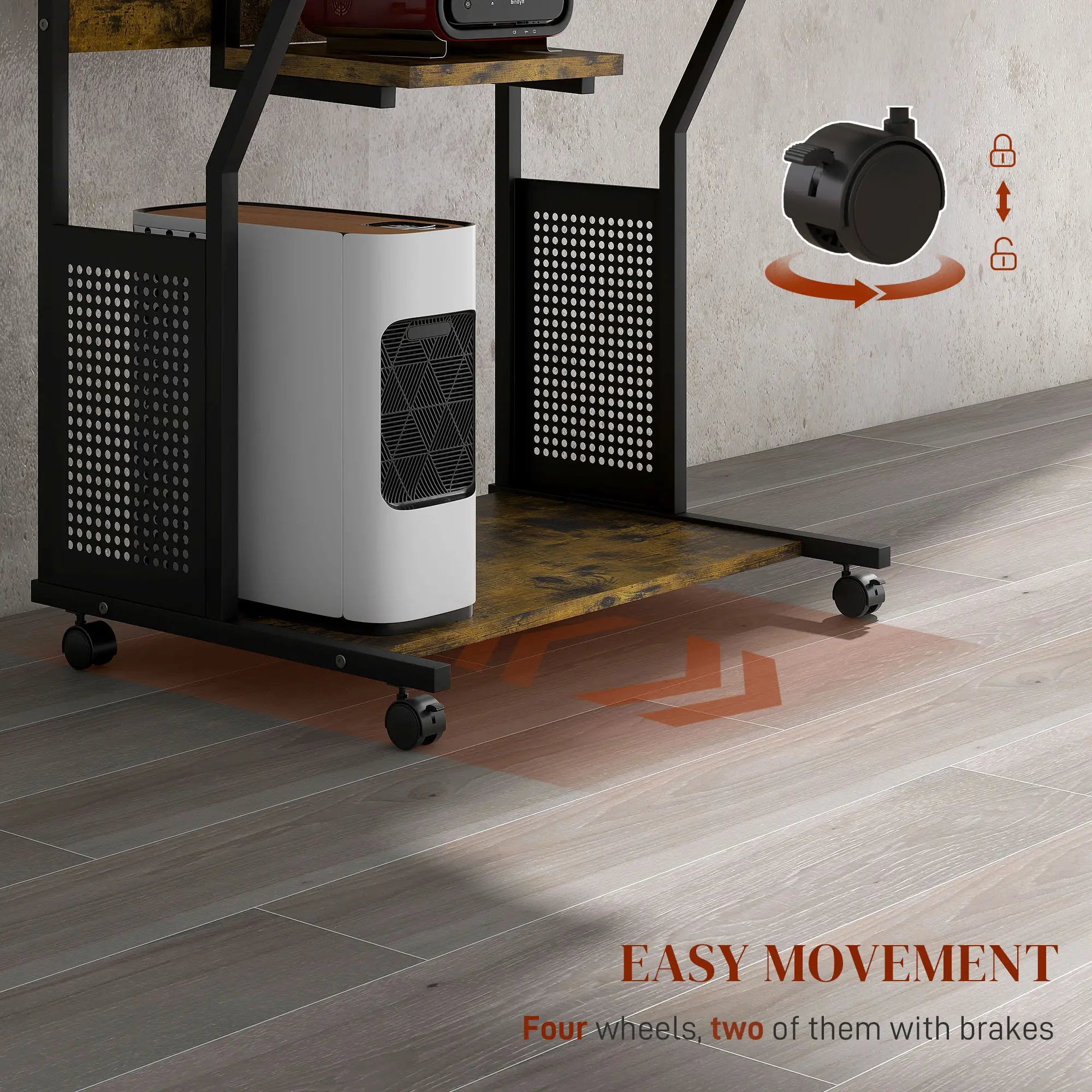 32 Mobile Computer Table, Rolling Study Desk with Keyboard Tray, Rustic Brown Computer Desks at Gallery Canada