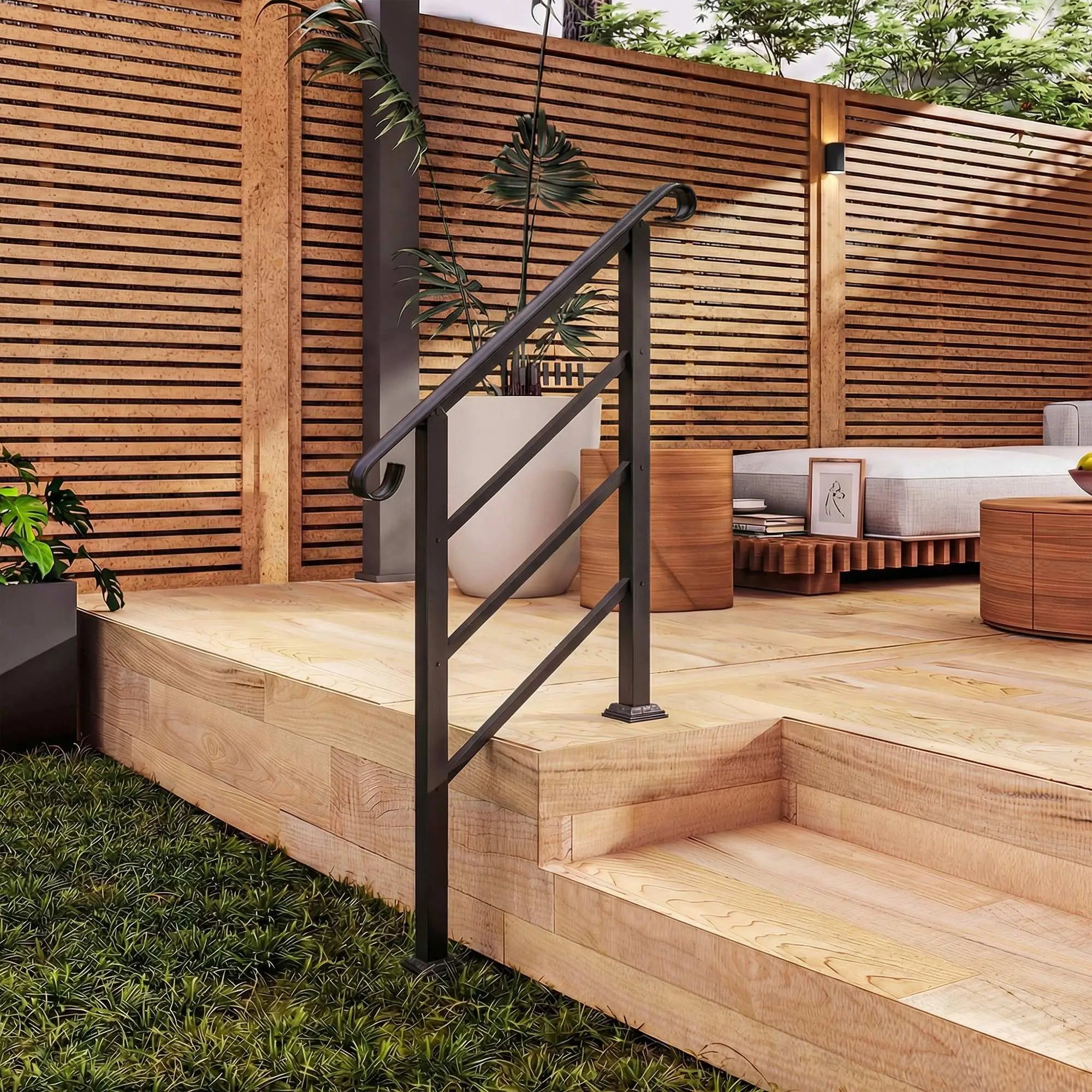 Adjustable Outdoor Stair Railing, 2 to 3 Steps, Black Garden Decor at Gallery Canada