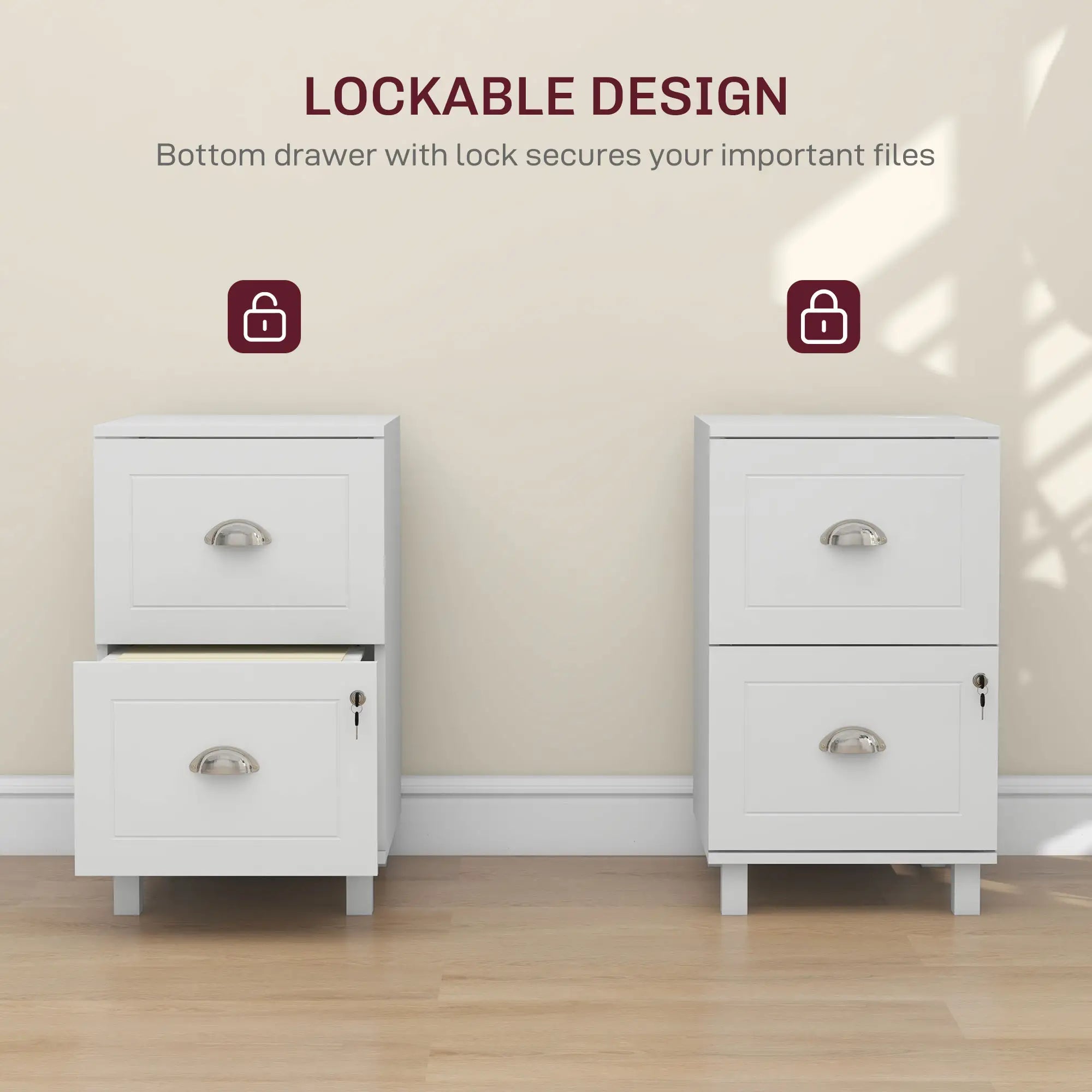 2-Drawer Small Filing Cabinet, Lockable, Adjustable Hanging Bars, White Office Cabinets & Cupboards at Gallery Canada