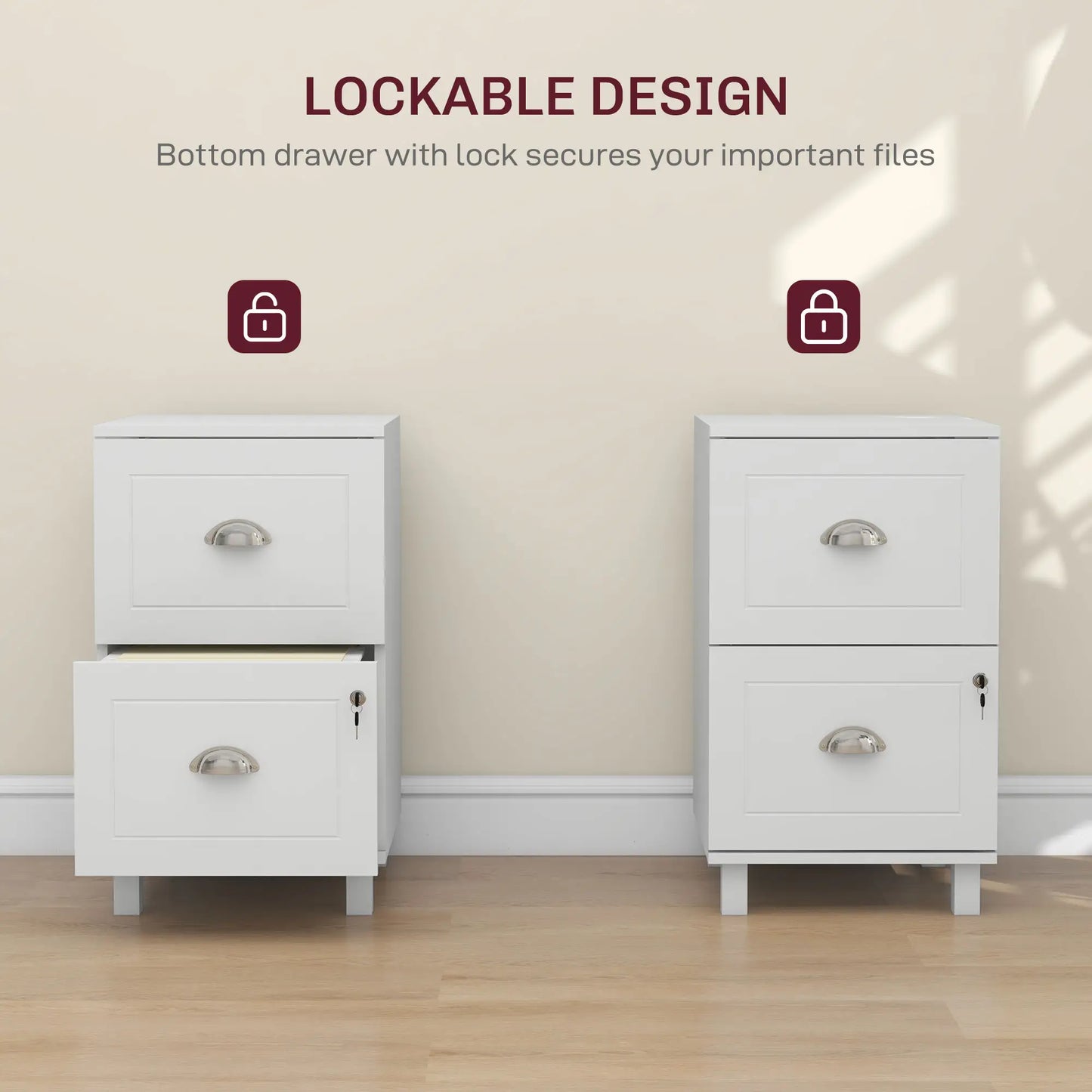 2-Drawer Small Filing Cabinet, Lockable, Adjustable Hanging Bars, White Office Cabinets & Cupboards at Gallery Canada