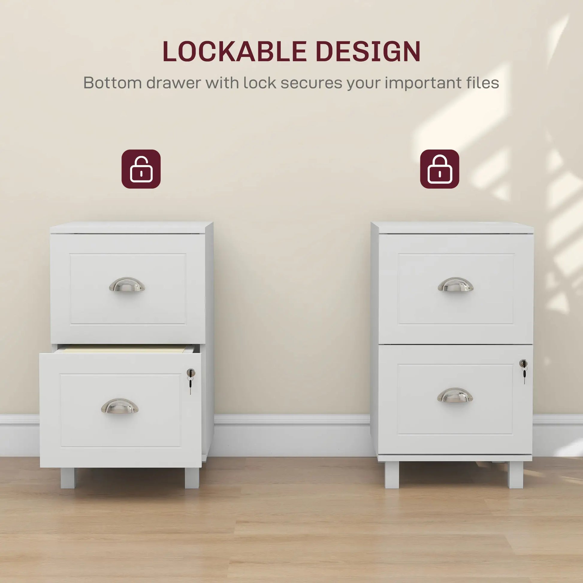 2-Drawer Small Filing Cabinet, Lockable, Adjustable Hanging Bars, White Office Cabinets & Cupboards at Gallery Canada