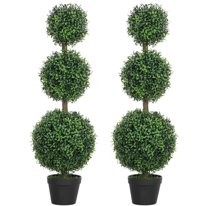 2 Pack 40" Artificial Boxwood Topiary Ball Trees, Indoor Outdoor, Green Artificial Trees at Gallery Canada