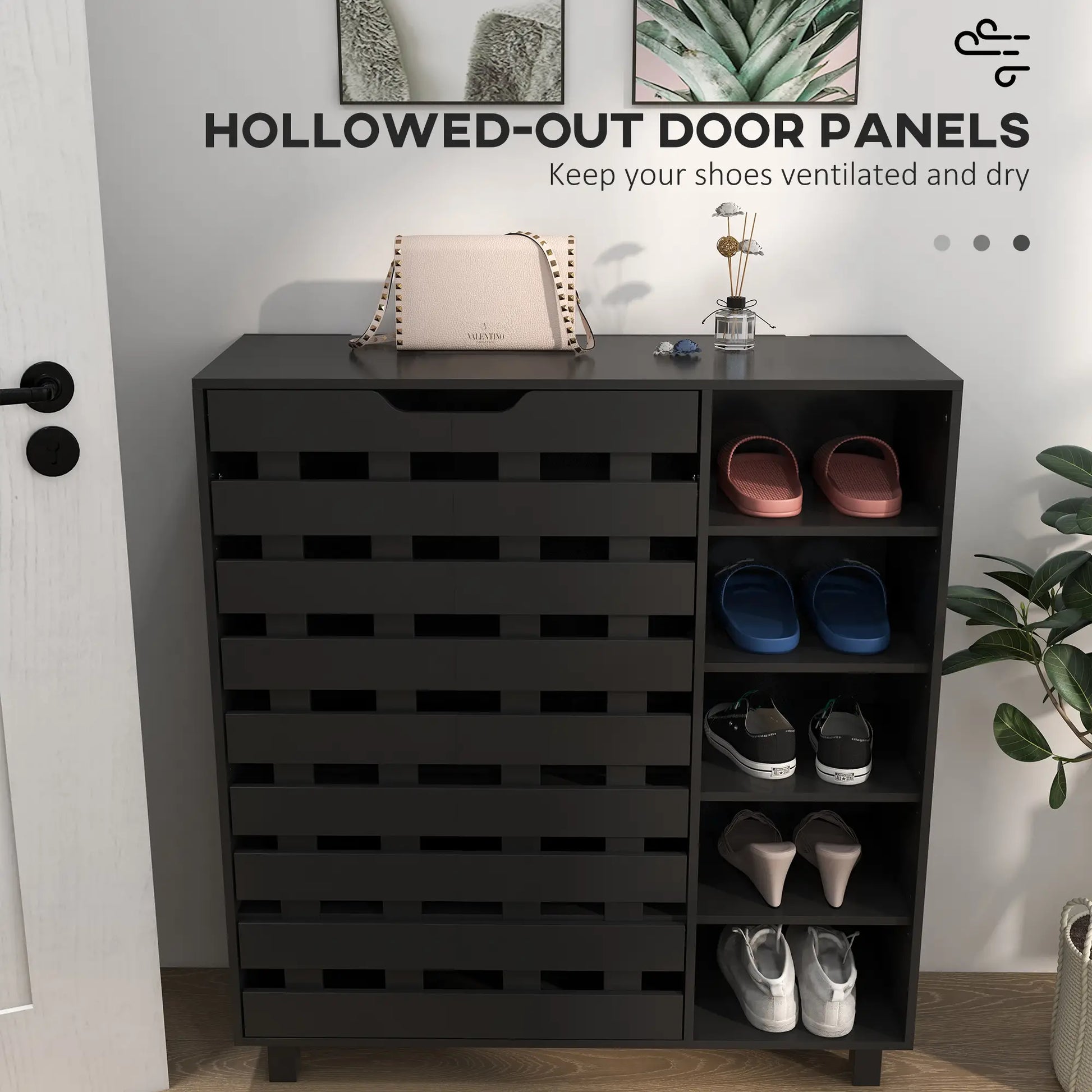 21 Pair Shoe Cabinet, 5-Tier Double Door, 5-Tier Open Shelves, Black Shoe Storage Cabinets & Racks at Gallery Canada