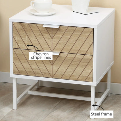 Modern Bedside Table, 2 Drawers, Steel Frame, Oak, White Bedside Tables at Gallery Canada
